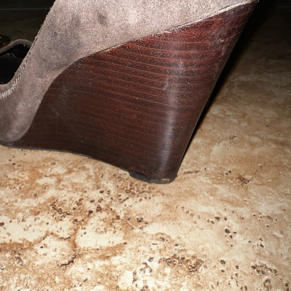 Tory Burch Sophie Chocolate Suede Wedge Heels - Picture 9 of 10